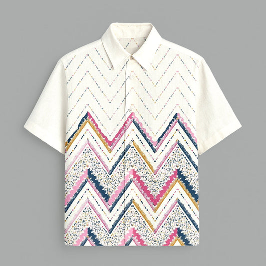 White Wave Printed Half Sleeve Shirt