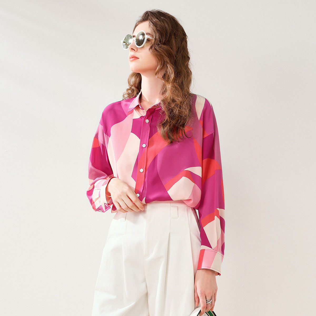 Bold Pink Abstract Print Shirt for Women